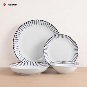 TRESUN China 16 Pieces Blue <b>Navy</b> Stripe Fine Porcelain <b>Dinner</b> <b>Set</b> for Wholesale 4 Persons Coastal Design - Product Image 1