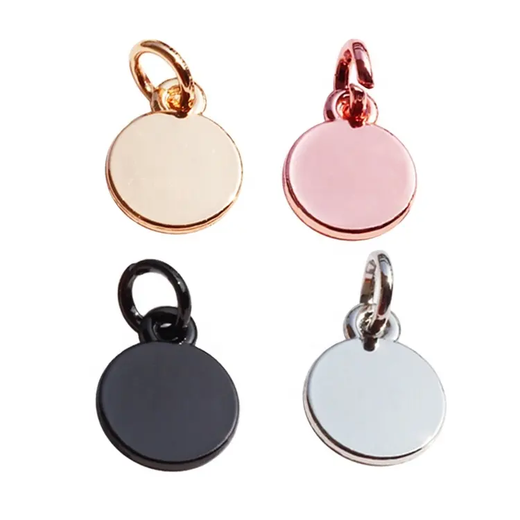 Fashion diy necklace slide charms blanks wholesale multicolor laser logo round pendant accessory