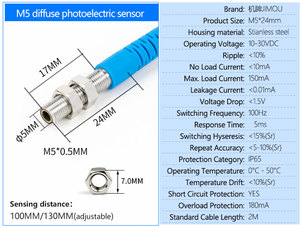 Jimou M3 M4 <span class=keywords><strong>M5</strong></span> M6 Dc10-30V khuếch tán quang điện ảnh cảm biến chuyển đổi gần điện - Product Image 5
