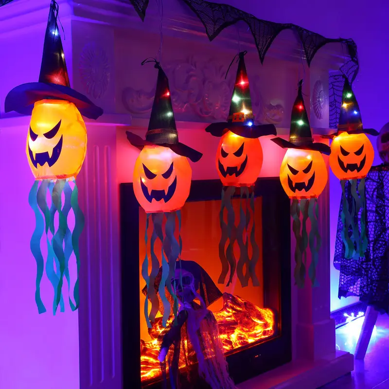 Produsen penjualan langsung lampu dekoratif Halloween cahaya topi penyihir bentuk hantu lampu LDE dekorasi pesta liburan