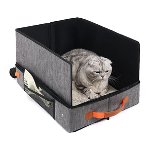 Bac à litière pour chat pliable, imperméable, portable, gris, rectangulaire, grande capacité, avec poches de rangement pour les voyages et l'utilisation en intérieur - Product Image 5