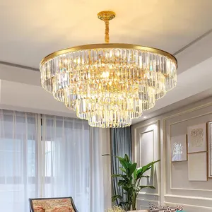 Modern Villa Luxury Living Room Hotel Large Round Ceiling Mounted Home Lighting K9 Pendant Lights Gold Crystal Chandelier