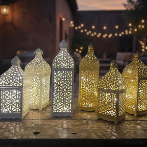 Gold Iron LED Lantern Moroccan Wind Light <b>Candle</b> Holder for Home Ramadan Eid Decor - Product Image 6