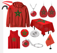 Lot de souvenirs du Maroc : drapeau rouge et vert, collier, boucles d'oreilles, épingle, porte-clés, drapeau de bureau, couvre-table – Cadeau pour les fans