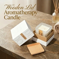 Bougie parfumée en verre carré avec logo personnalisé en gros, bougie en cire de soja naturelle avec couvercle en bois pour cadeau de mariage