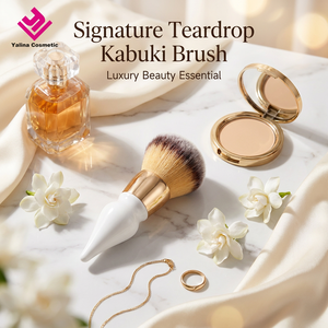 <span class=keywords><strong>Pinceau</strong></span> de maquillage <span class=keywords><strong>Kabuki</strong></span> en gros, manche goutte d'eau, virole dorée, synthétique végétalien, pour poudre et blush, OEM, marque privée - Product Image 2