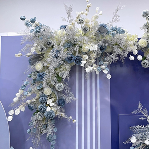 تخصيص المتربة الأزرق الرمادي خلفية العدائين الاصطناعي الحرير الزهور الصف الكرة مجموعة ، الزفاف الاصطناعي زهرة حمراء زهرة اصطناعية - Product Image 2