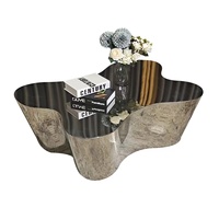 Table basse moderne en acier inoxydable avec incrustation en argent