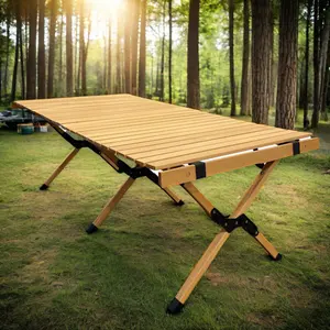 Mesa de picnic plegable de rollo de huevo plegable de excelente textura de madera de haya ligera de alta calidad