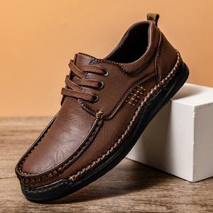Scarpe da <span class=keywords><strong>Uomo</strong></span> Popolari Stile Retrò Casual con Lacci Punta Tonda Stile Britannico Alla Moda Antiscivolo in Pelle Comode e Durevoli - Product Image 1