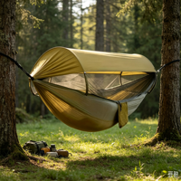 Nouvelle hamac double en nylon pour l'extérieur, design anti-basculement, ouverture rapide automatique, moustiquaire intégrée, longueur 260 cm, idéal pour le camping et la randonnée