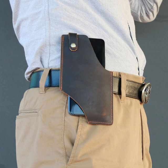 Genuine Leather Case Classic Cell Belt Mens Phone Holster Waist Pouch for Gifts