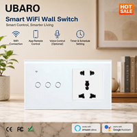 UBARO WiFi Prise Murale Intelligente 3 Gangs avec Interrupteur Tactile, Compatible Tuya Smart Life, Contrôle à Distance et Vocal