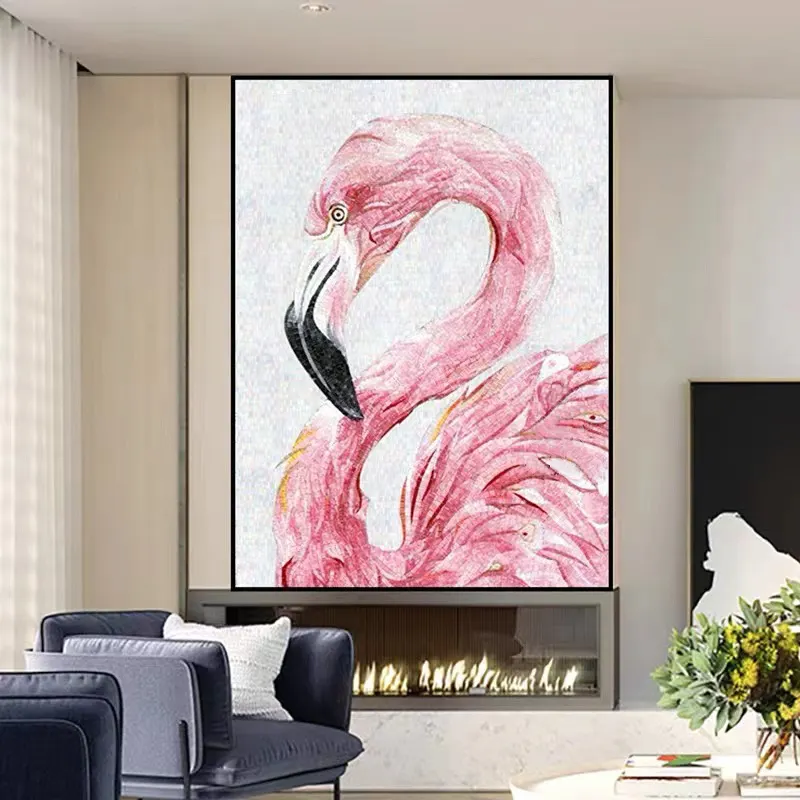 Decorative Glass Mosaic Handmade Swan Wall Murals Backsplash Mosaic Tile Pink Mosaic Art