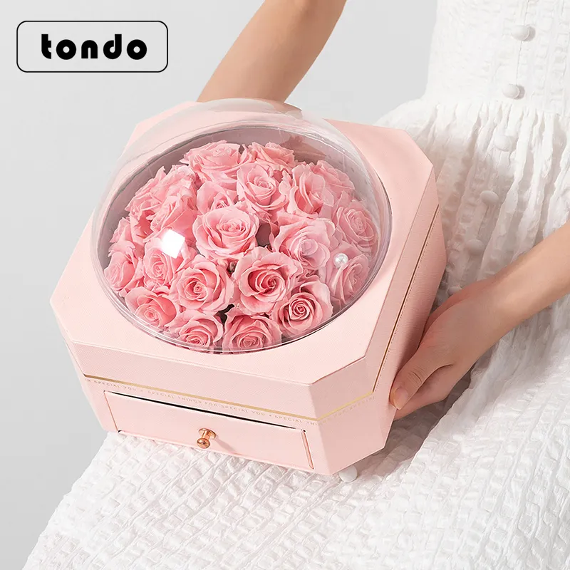 Tondo New Middle Size Enternal Flower Dome Box For Jewelry   Gift