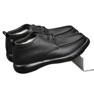 Bottes Martin en cuir véritable pour hommes, hauteur cheville, bout rond, à lacets, doublure en peluche, semelle en caoutchouc, chaussures chaudes isolantes pour l'hiver - Product Image 5