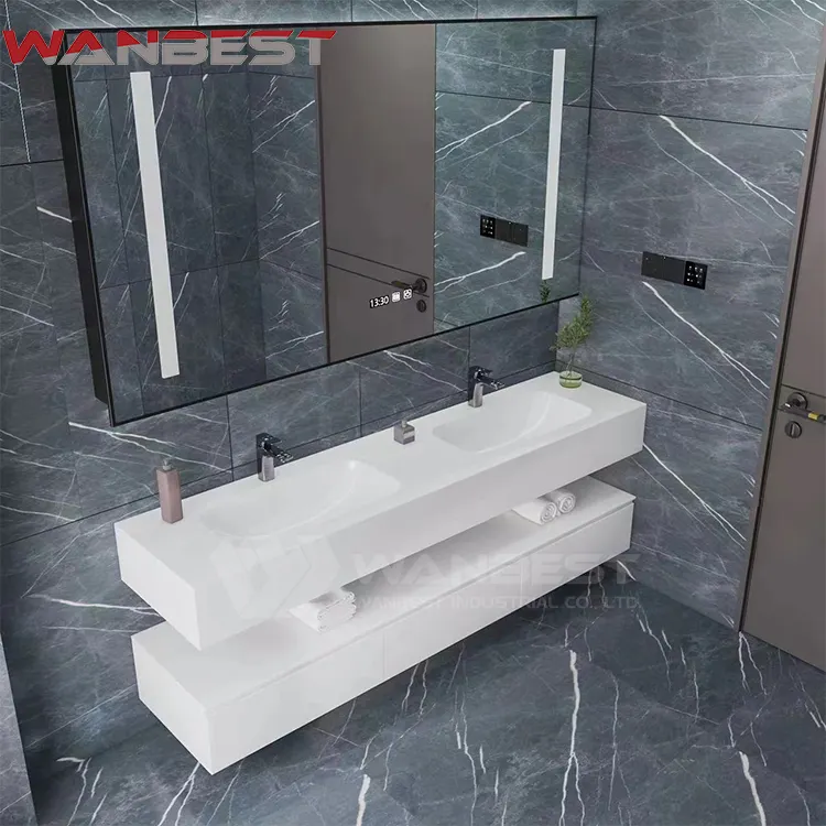 Двухслойная настенная прямоугольная Роскошная раковина для мытья рук из искусственного камня белая раковина для ванной комнаты