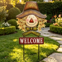 Piquet de bienvenue artisanal en métal pour l'extérieur, motif élogeuse avec chapeau et nœud, pour la décoration de jardin et pelouse en automne