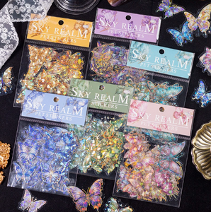 DAMAI Wholesale Dream Dance Sticker Pack Sky Mirror Vintage Butterfly PET 3D Laser Gold Stickers for Journal DIY <b>Scrapbooking</b> - Product Image 1