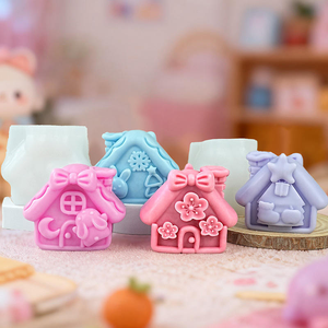 Molde de silicona 3D para adornos de yeso con forma de <span class=keywords><strong>casa</strong></span> de flores, herramienta de repostería de alta resistencia, molde creativo para velas con forma de <span class=keywords><strong>casa</strong></span> de Navidad y conejo - Product Image 3