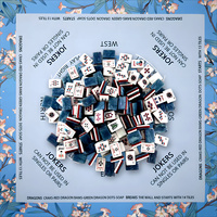 Tuiles de Mahjong Américaines Modernes de Luxe à Motifs Étoilés, 160 Tuiles en Acrylique avec Tapis de Mahjong Imprimé Floral Bleu pour Jeu de Poker Familial
