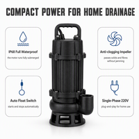 Pompe à eaux usées en fonte 10 m³/h, hauteur de refoulement 10 m, 0,75 kW 1 CV, monophasée 220 V, IP68, pour drainage de sous-sol, CE