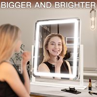 Miroir de maquillage à LED avec cadre en métal, écran tactile, éclairage à 3 couleurs, intensité réglable, 10x, 12,6 pouces, finition argentée