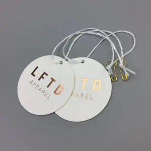 Custom Gold Stamping Circle Paper Hangtags Coated Card Hang Tags With Round Circle Paper Clothing HangTag Swing Tags