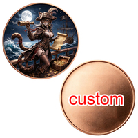 Pièce de défi personnalisée en cuivre fin .999 de 1 oz, motif de chat pirate capitaine imprimé UV, médaille commémorative, fabricant OEM