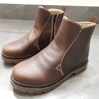 Bottes Martin en cuir pleine fleur pour homme, bottes courtes à fermeture éclair latérale pour le travail et la moto