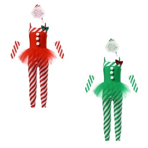 Disfraz de Duende Navideño para Niñas, Conjunto de Tutú, Mono a Rayas <span class=keywords><strong>con</strong></span> Bastón de Caramelo, Sombrero <span class=keywords><strong>con</strong></span> Pompón y Lazo, Rojo y Verde, para Fiestas Navideñas, Actuaciones, Personalizado - Product Image 2