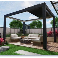 Pavillon à lames orientables motorisé et réglable, personnalisable, avec éclairage LED, en PVC, facile à assembler, résistant à la pourriture, pour balcon