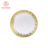 Service de table en verre de luxe moderne avec bordure dorée, assiettes de présentation pour mariage, banquet, événement, décoration de table