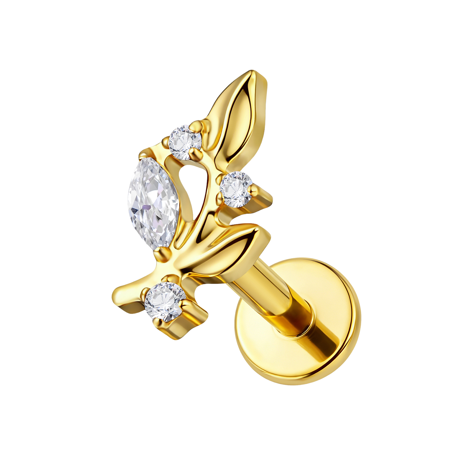 Clou labret à dos plat feuilles d'or