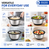 Ensemble de bols à salade en acier inoxydable avec tasses graduées et couvercle en verre avec échelle en ml et base antidérapante pour la cuisine australienne