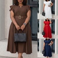 Robe de bureau élégante pour femmes J3367, robe d'été tendance, col en V, manches courtes, coupe trapèze, robe de bureau élégante, robes africaines pour femmes