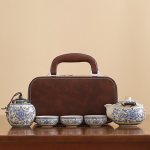 Portable Blue And White Ceramic <b>Teapot</b> With Lotus Design Travel Tea <b>Set</b> For Outdoor Use Gift - Product Image 2