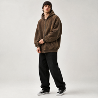 Sweat-shirt à capuche zippé intégral en molleton bouclé épais 450 GSM avec strass, délavé aux enzymes, coupe oversize, streetwear pour homme