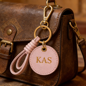 Pu Keychains Personalised Logo Top Quality Monogrammed Keyring Fashion Round Shape Custom <strong>Leather</strong> <strong>Key</strong> <strong>Chain</strong> for Wedding Favour - Product Image 2