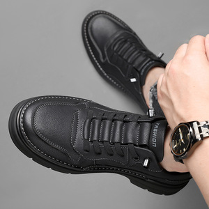 Zapatos Casuales de Primavera para Hombre de Cuero, con Punta Redonda, Suela de Goma, Suaves y Cómodos, con Cordones, Estilo Náutico - Product Image 4
