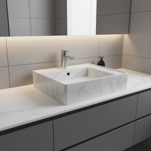 Lavabo carré en marbre minéral coulé 19,7x19,7x4,8 pouces, poli, à encastrer, pour des décors élégants - Product Image 2