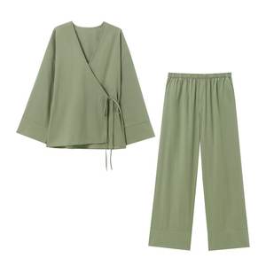 Ensemble de manteau et de pantalon à double boutonnage et de style une pièce de qualité pour femmes, couleur unie, style d'été élégant - Product Image 5