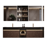 Ensemble de meuble de salle de bain avec double vasque intégrée en céramique de style hôtel, avec miroir intelligent anti-buée et imperméable