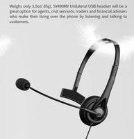 Casque de bureau filaire USB SY490MV, écouteur mono avec serre-tête réglable et micro articulé pour les professionnels et le service client