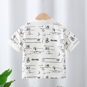 T-shirt à revers motif graffiti pour enfants, nouveau style 2026, polo à manches courtes pour garçons, haut d'été style coréen pour bébés - Product Image 6