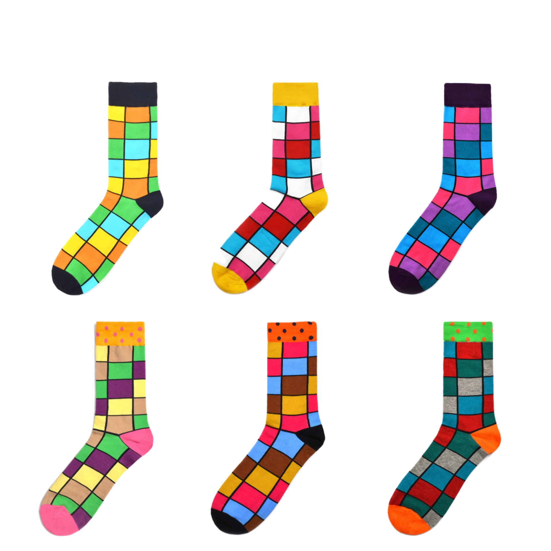 Unisex Bulk Novelty Fun Colorful Squares Crew Socks Original Art Colorful Lattice Girls Socks