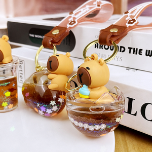Porte-clés en PVC Kawaii avec sable mouvant <span class=keywords><strong>liquide</strong></span>, breloque de sac mignonne Capybara Ours, paillettes flottantes, anti-stress, souvenir personnalisé - Product Image 4