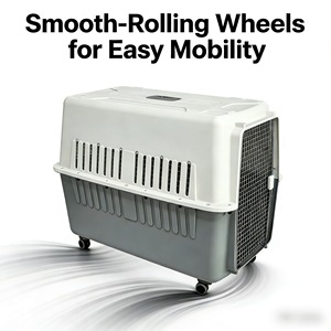 Kandang Anjing & Kucing Kapasitas Besar untuk Luar Ruangan, Disetujui IATA, dengan Bahan PP, Desain Bernapas, Pegangan Portabel & Roda - Product Image 5