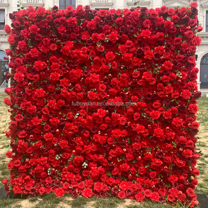 Panel Decorativo de Pared con Flores Artificiales de Primera Calidad para Bodas y Eventos, Rollo de 4 pies <span class=keywords><strong>x</strong></span> 8 pies, Color Rojo - Product Image 4