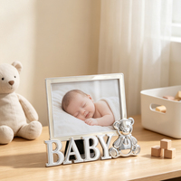Cadre photo en alliage de zinc en gros, motif ours en peluche, avec strass, pour baptême, baby shower, cadeaux souvenirs